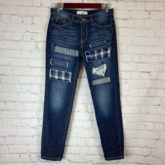 KanCan Patchwork Plaid Size 24 Straight Jeans - Picture 1 of 13